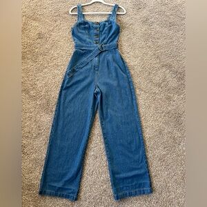 Sincerely Jules Blue Jean Denim Button Down, Belted, & Wide Leg Jumpsuit Size S